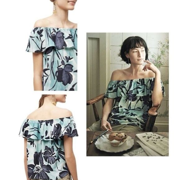 Anthropologie Mauve Islander, blue floral blouse. - Picture 5 of 5